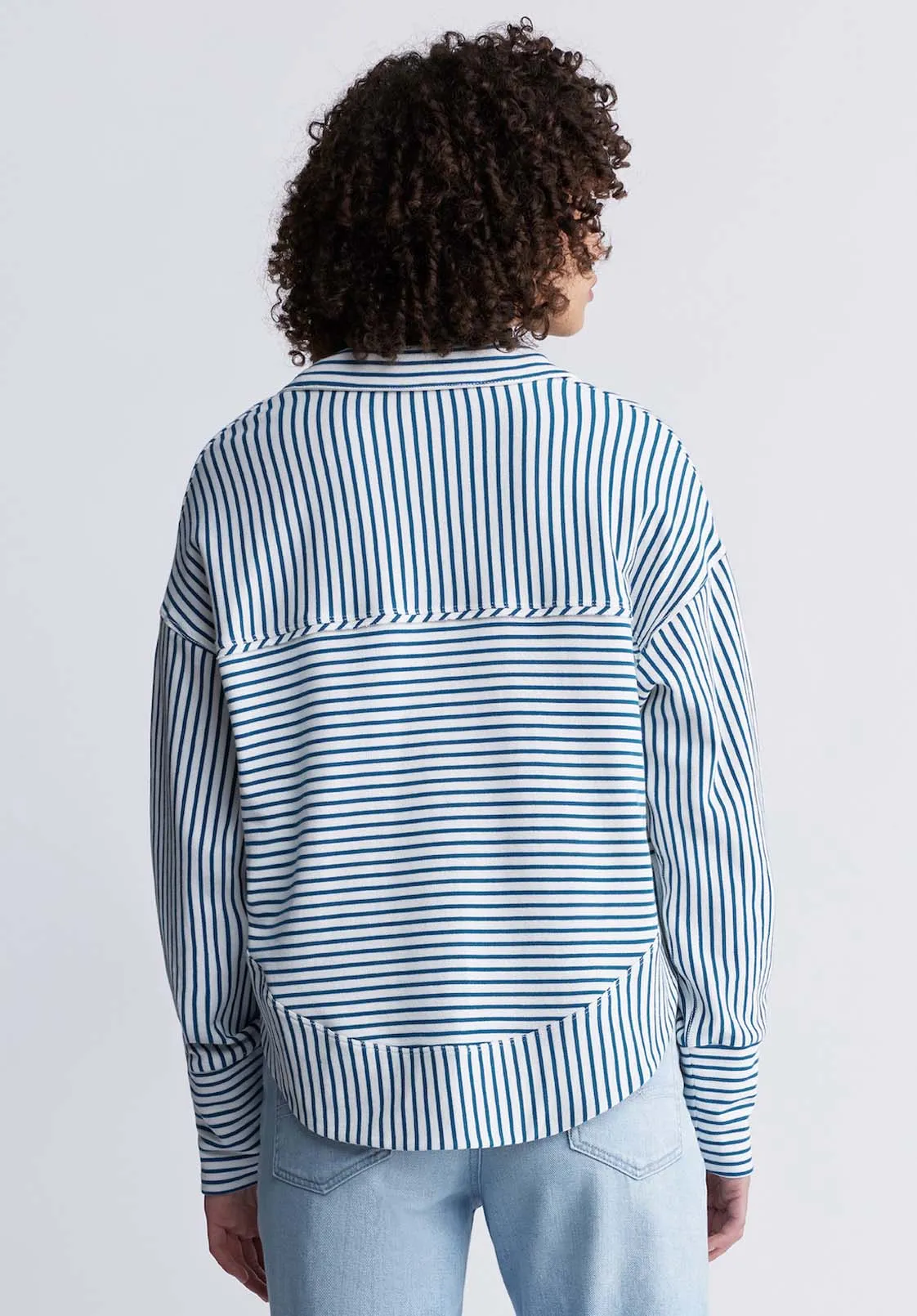 Ellowynne Women’s Striped Sweatshirt in White & Blue - KT0099P