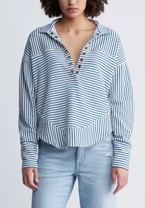 Ellowynne Women’s Striped Sweatshirt in White & Blue - KT0099P