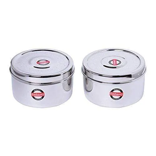 Embassy Deep Puri Box / Container - Pack of 2 (Size 8, 650 ml each), Stainless Steel