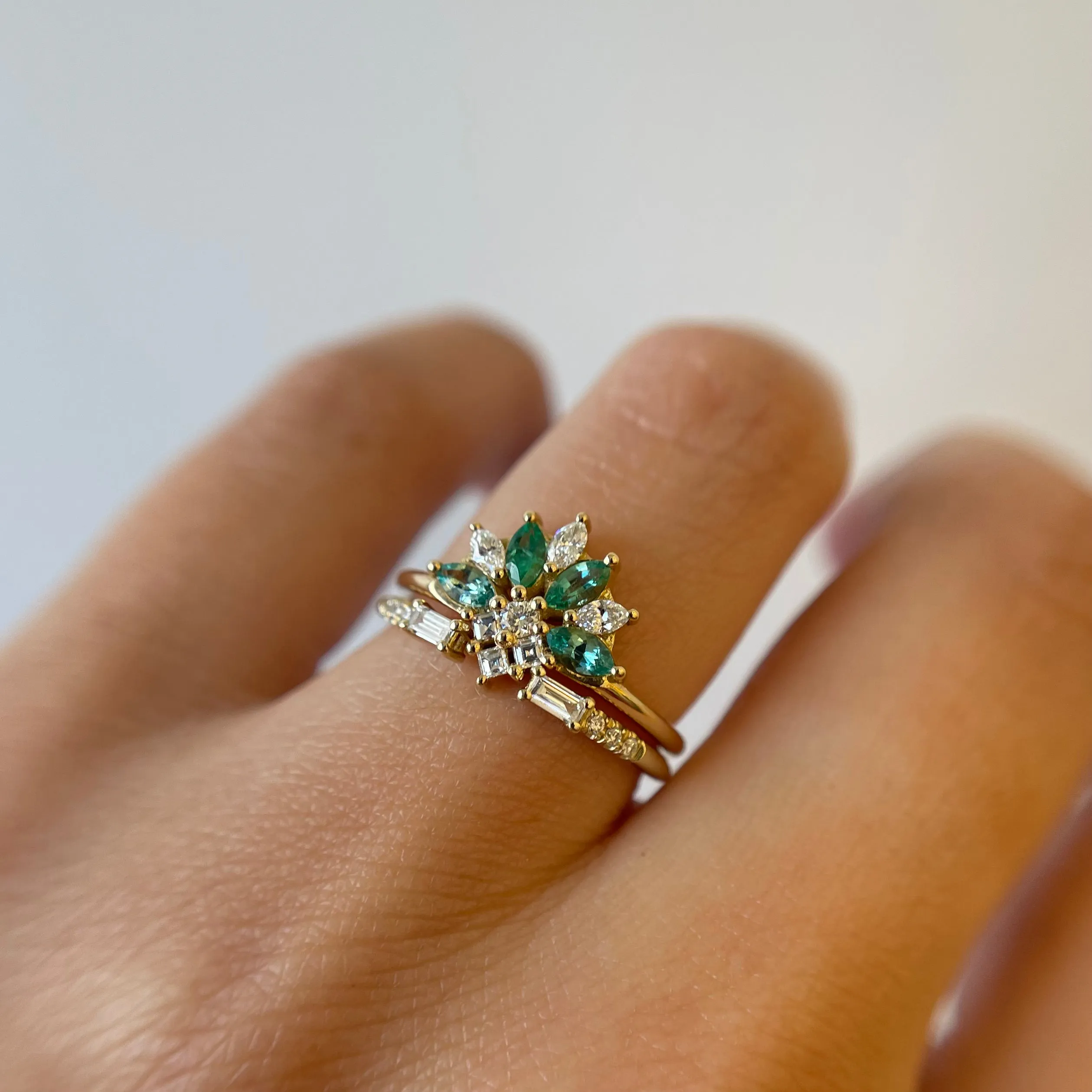 Emerald and Diamond Cluster Ring