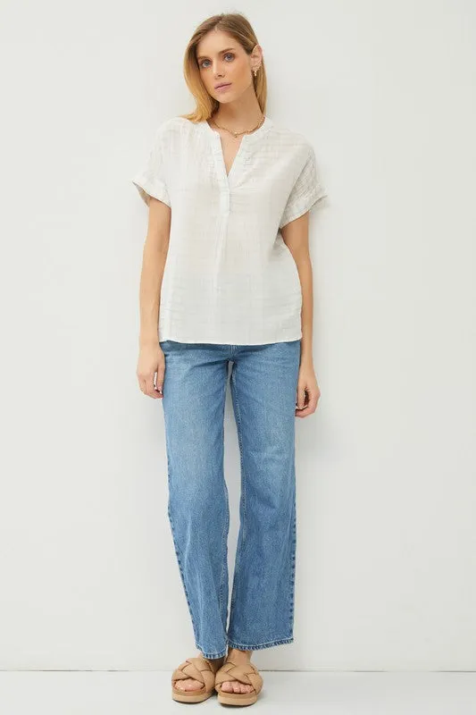 FINAL SALE - Ivory Gauze Plaid Top