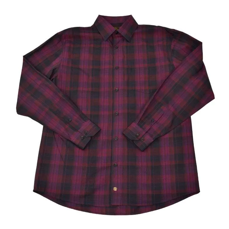 'FX Fusion' Men's Fashion Plaid Button Down - Burgundy / Black