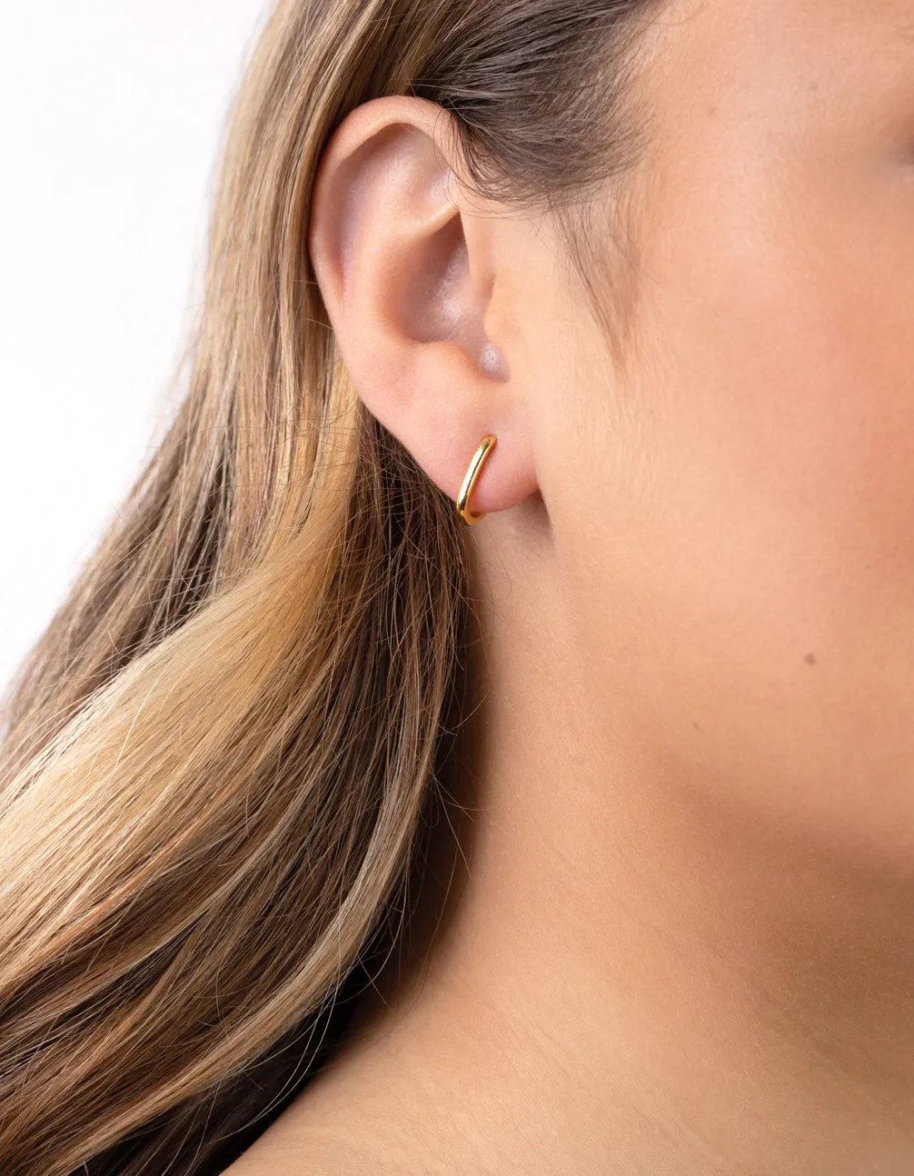 Gold Plated Sterling Silver Long Oval Huggie Earrings