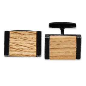 IBGoodman Stainless Steel Black IP-Plated Bourbon Barrel Wood Cuff Links