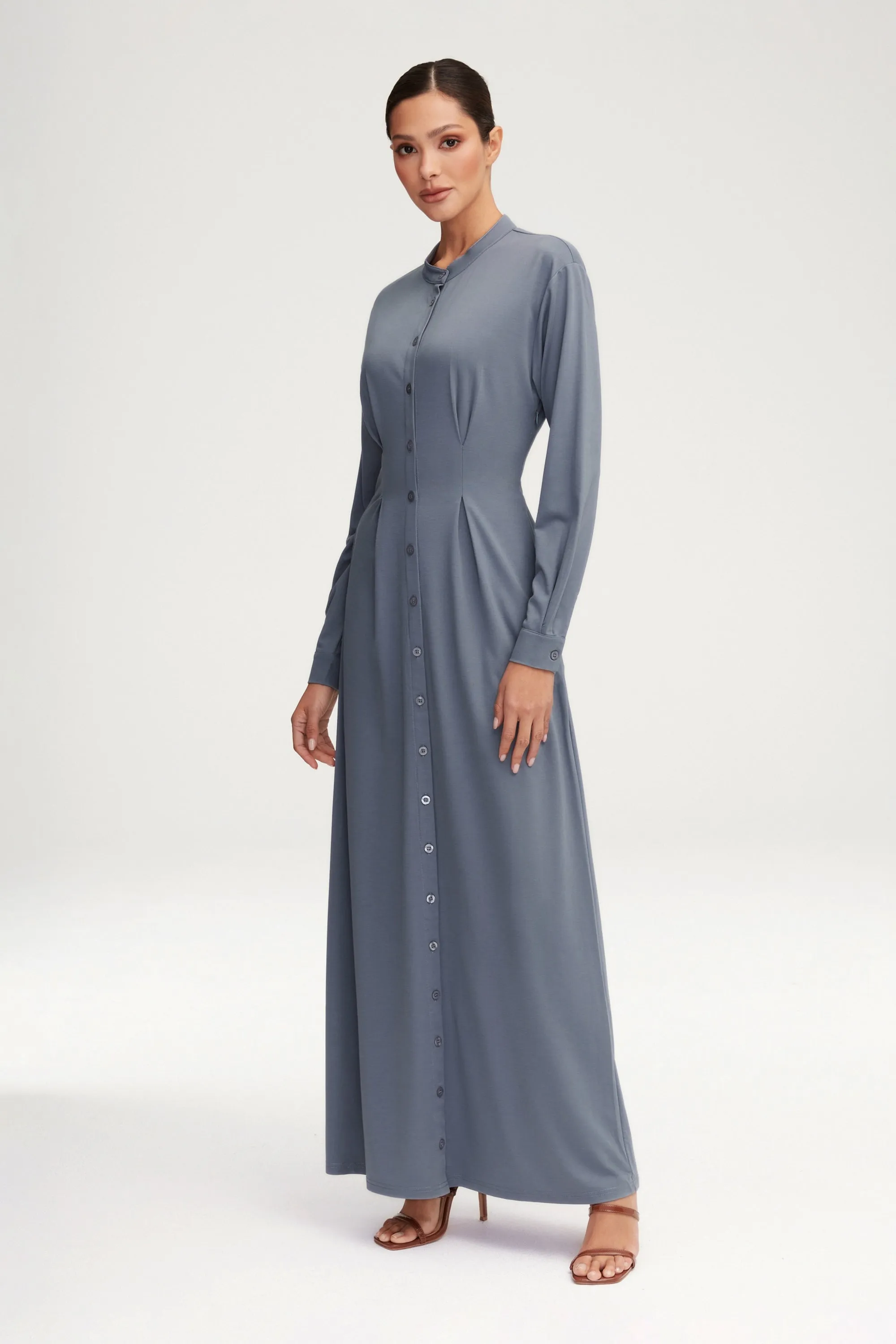 Ivy Jersey Button Down Maxi Dress - Dusk Blue