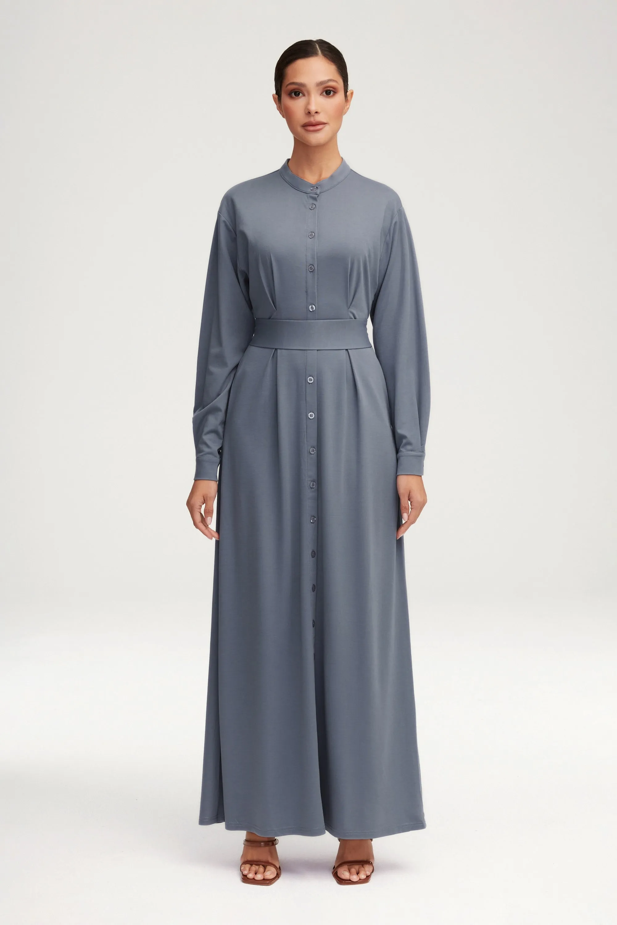 Ivy Jersey Button Down Maxi Dress - Dusk Blue