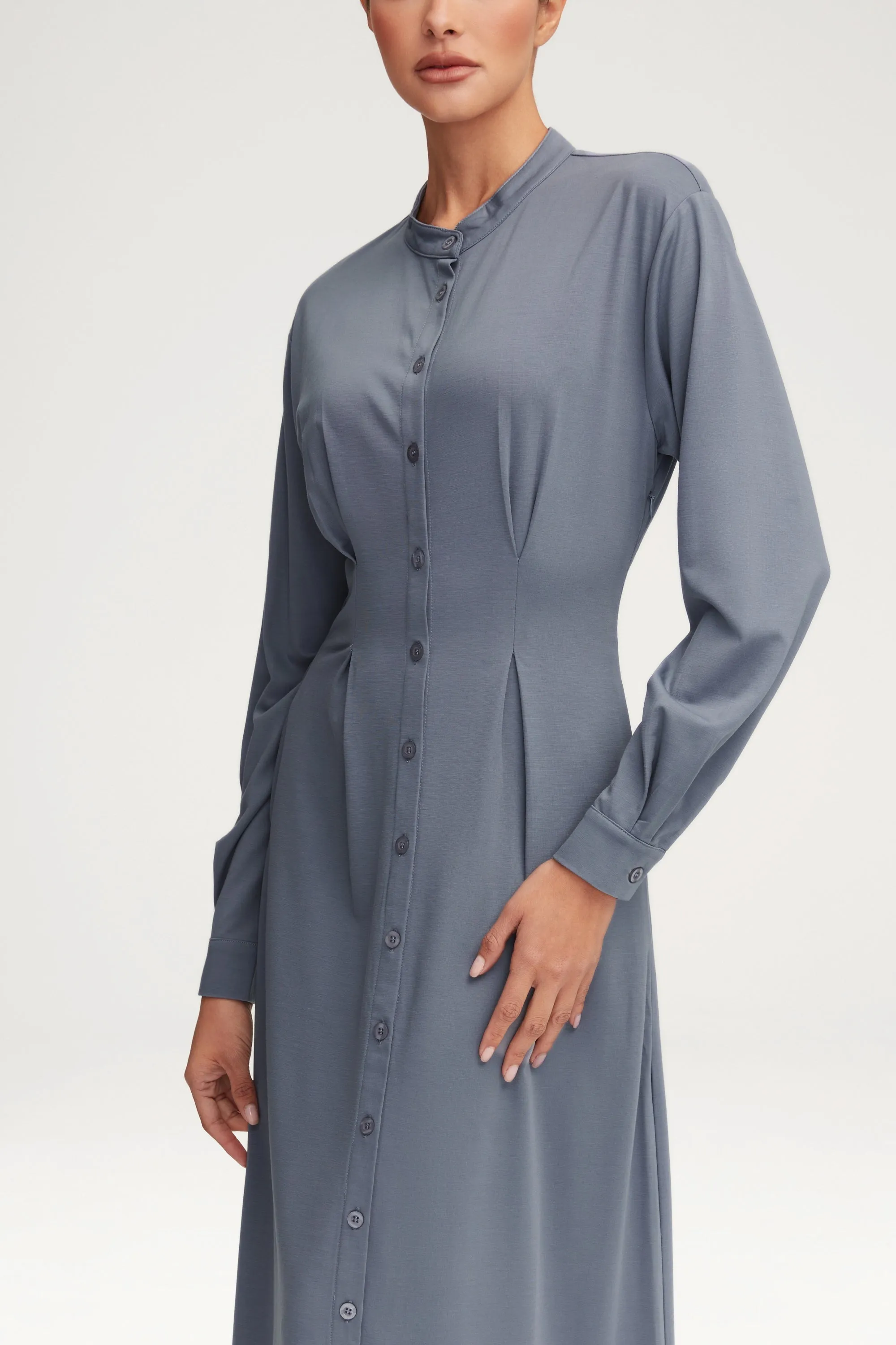 Ivy Jersey Button Down Maxi Dress - Dusk Blue