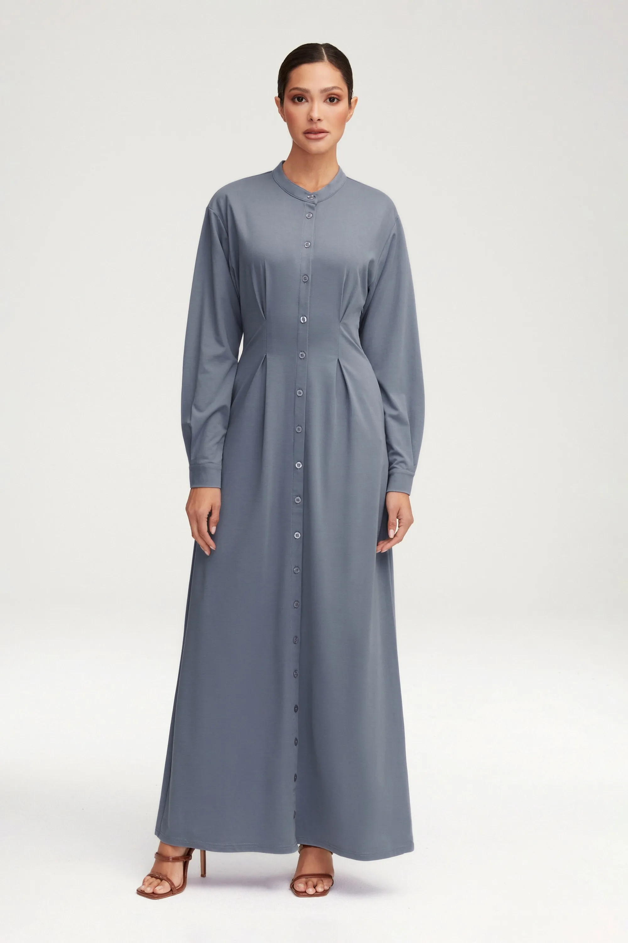 Ivy Jersey Button Down Maxi Dress - Dusk Blue