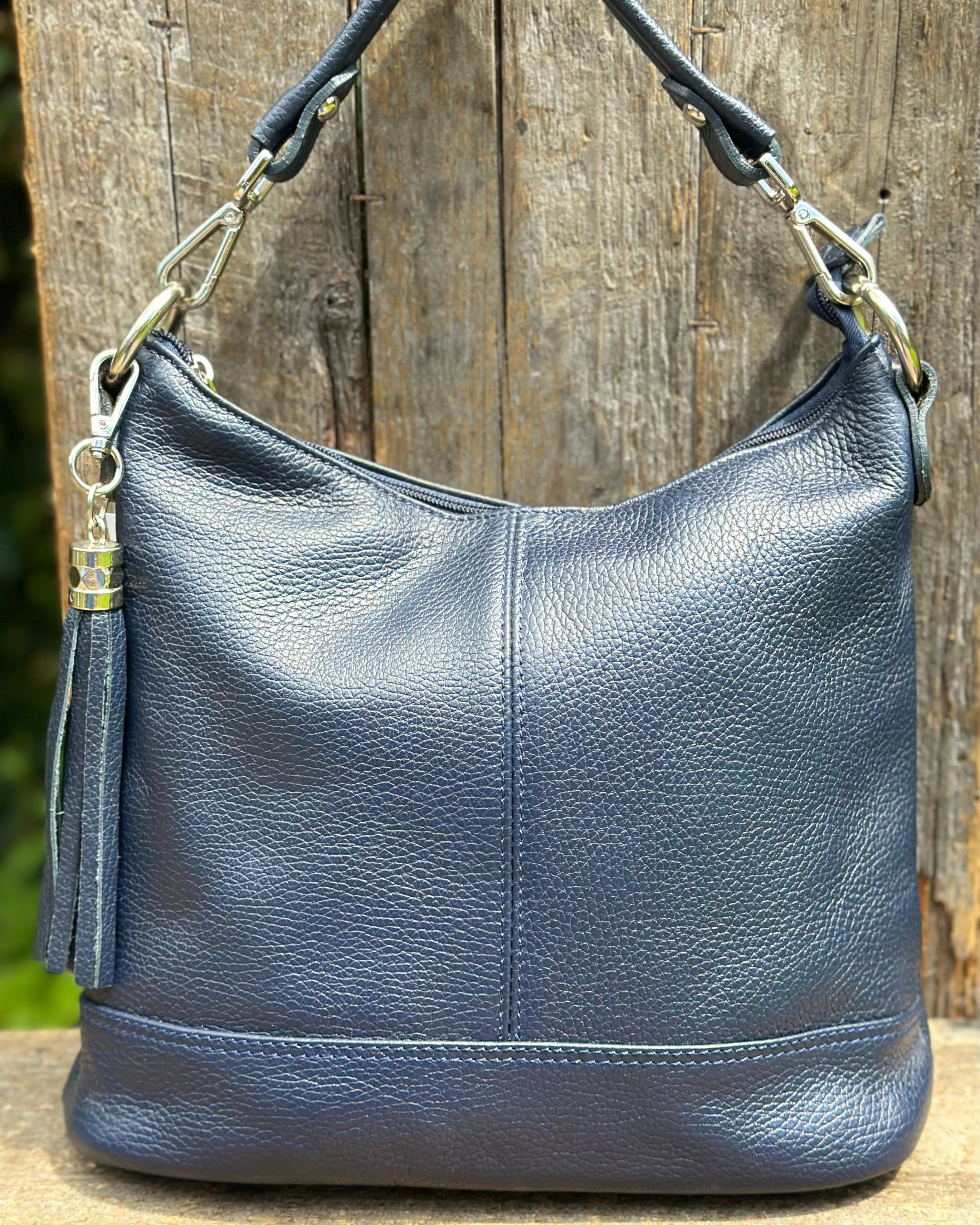 Leather Bucket Bag - Navy