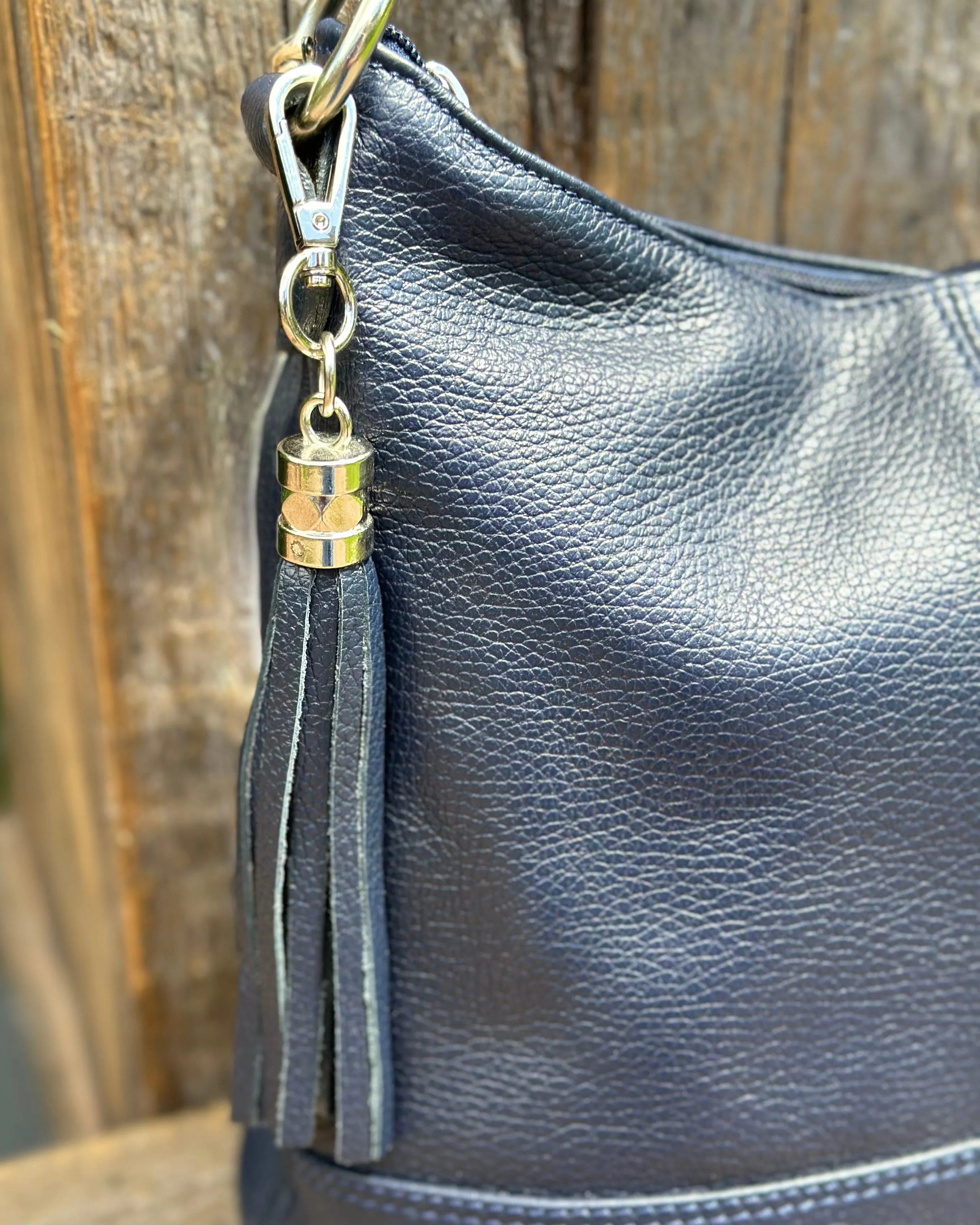 Leather Bucket Bag - Navy