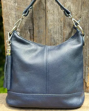 Leather Bucket Bag - Navy