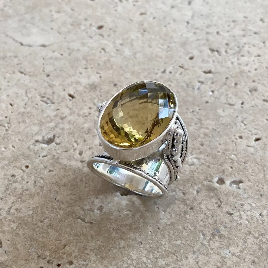 Lemon Quartz Ring with an Oval Checker Cut Stone - Nafisa