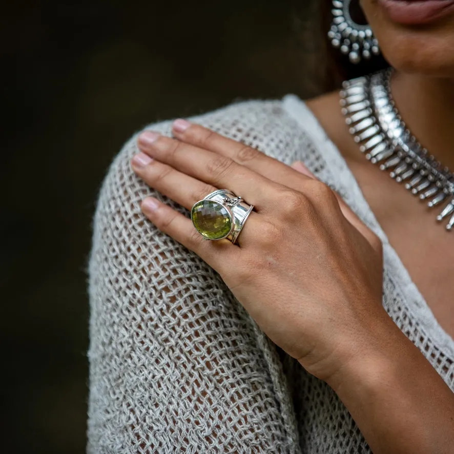 Lemon Quartz Ring with an Oval Checker Cut Stone - Nafisa