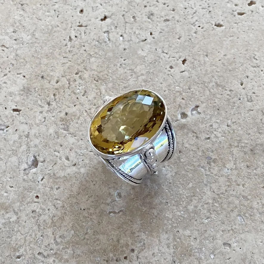 Lemon Quartz Ring with an Oval Checker Cut Stone - Nafisa