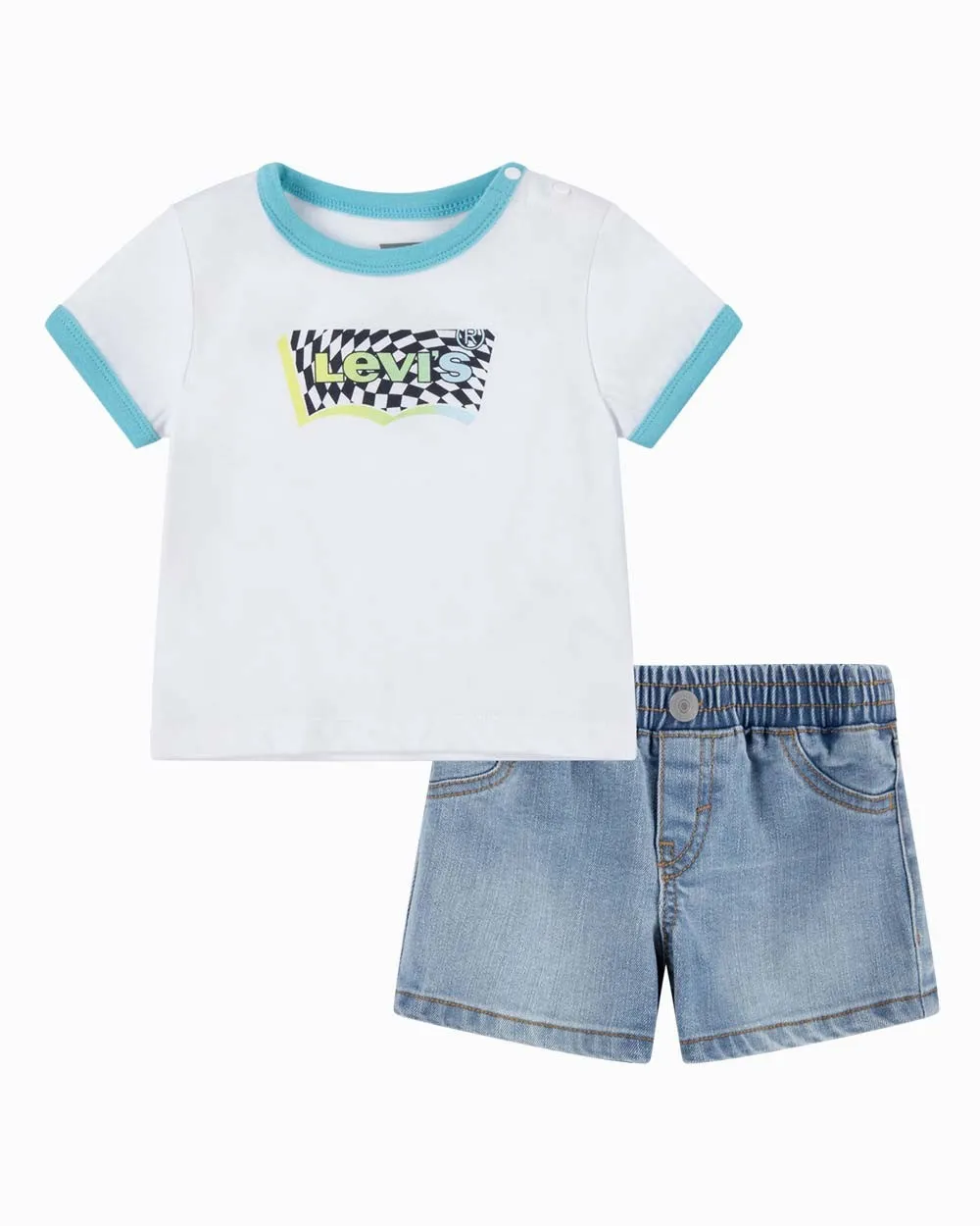 Levi's Kids infant T-shirt and denim shorts outfit 6EH020-W1T bright white