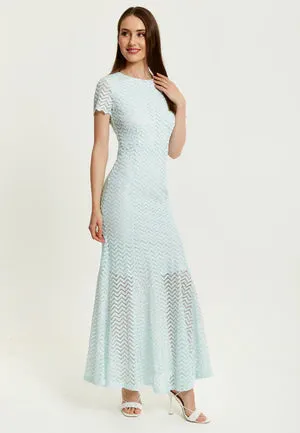 Liquorish Light Blue Lace Maxi Dress With Open Back Detail