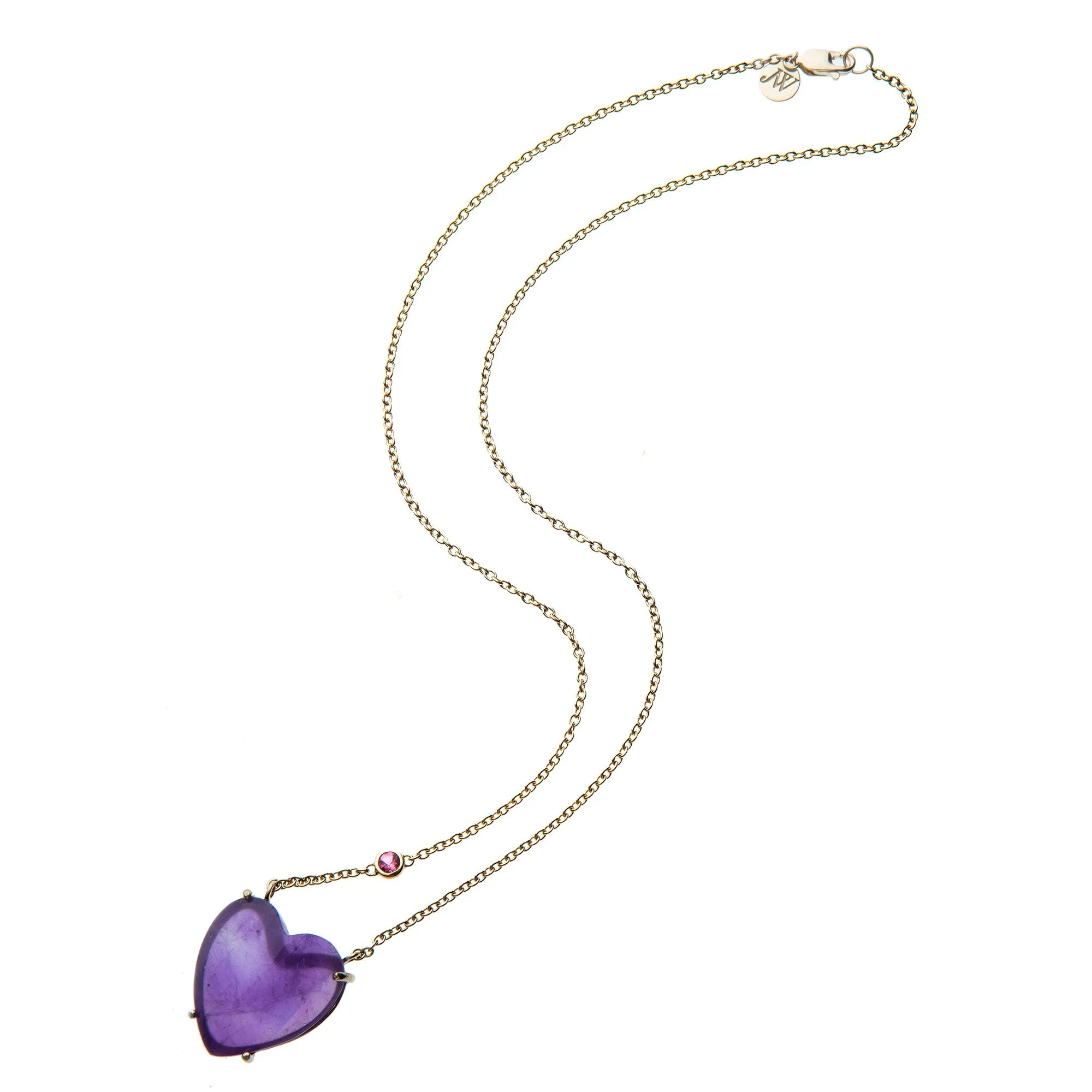 LOVE Amethyst Carved Heart Necklace with Gold Setting SALE