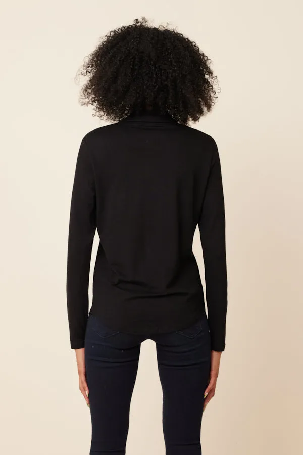 Majestic Soft Touch Long Sleeve Button front Pocket Shirt in Noir/black