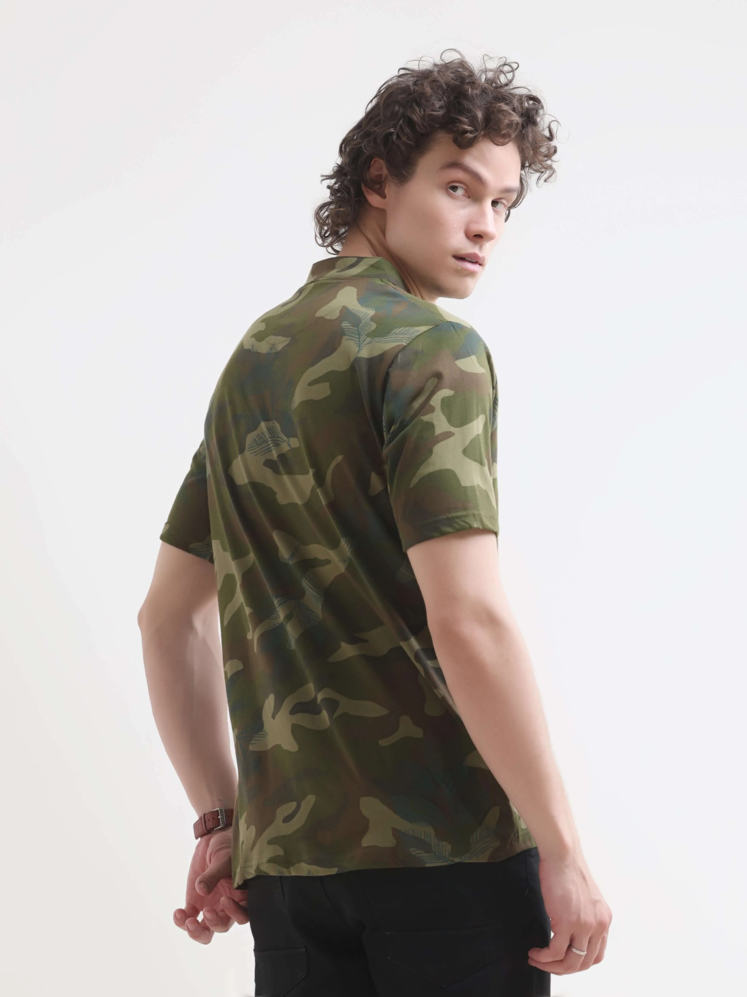 Military camouflage green henley tshirt