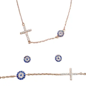 Mimi Evil Eye and Cross SET Silver Gold or Rose Gold