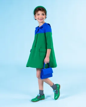 MiMiSol FW23 Color Block Dress in Blue and Green (collar sold separately)