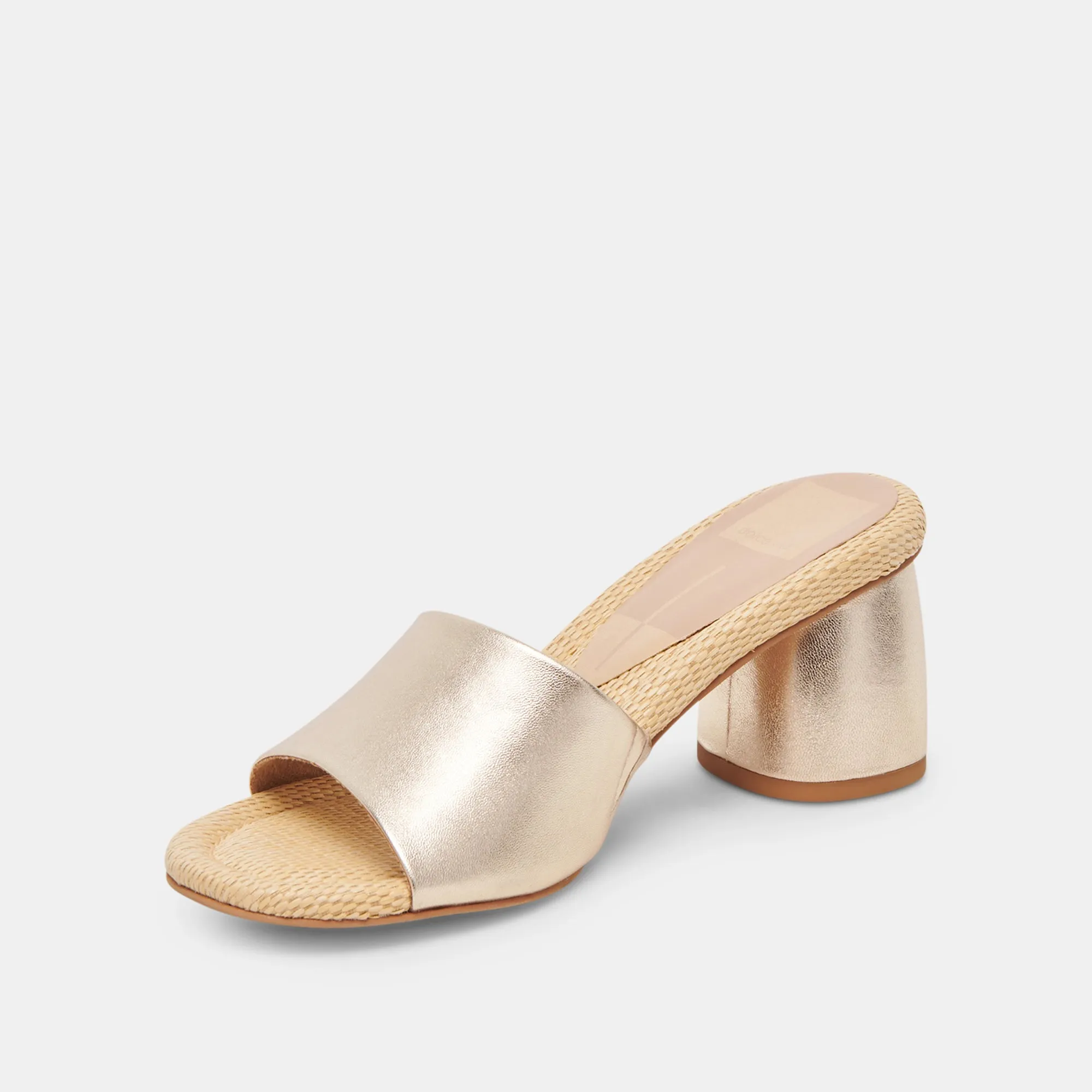 MINNY RAFFIA HEELS ROSE GOLD LEATHER