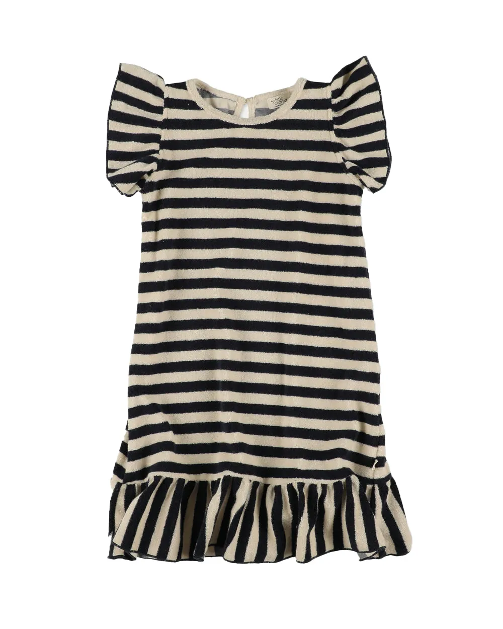 MY LITTLE COZMO Les Tresors Marines Organic Toweling Terry Stripes Dress in Black