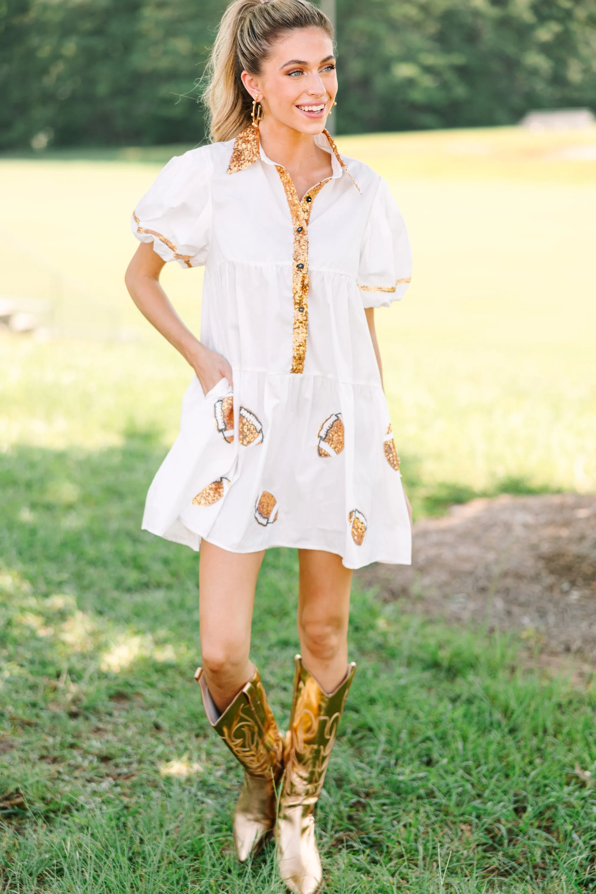 Pass The Ball White Sequin Football Dress