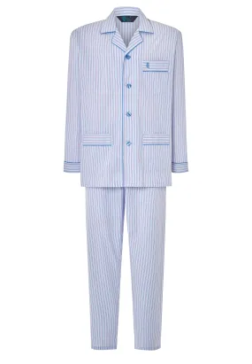 Pijama Hombre Largo Solapa Popelín Rayas - Azul 1529_30