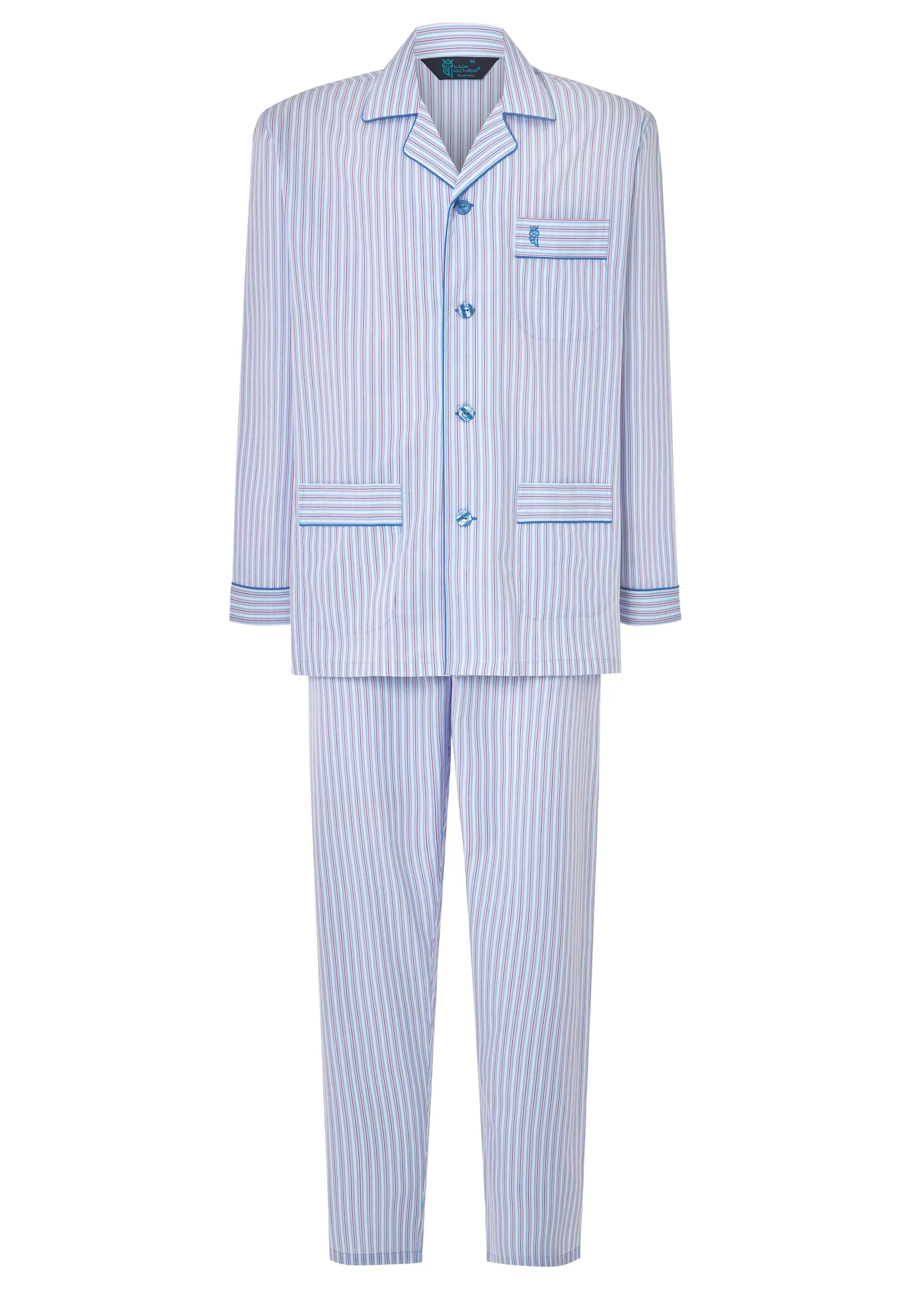 Pijama Hombre Largo Solapa Popelín Rayas - Azul 1529_30