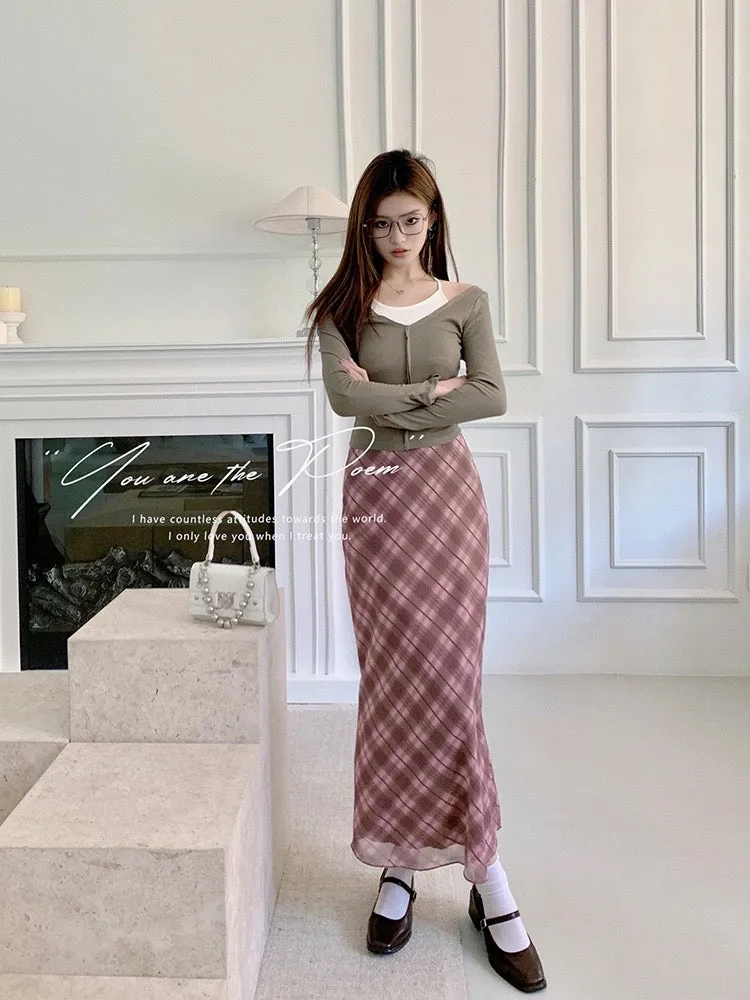 Pink Plaid Maxi Skirt