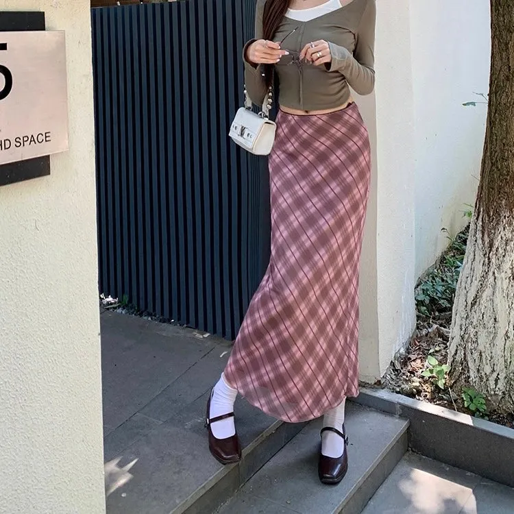 Pink Plaid Maxi Skirt