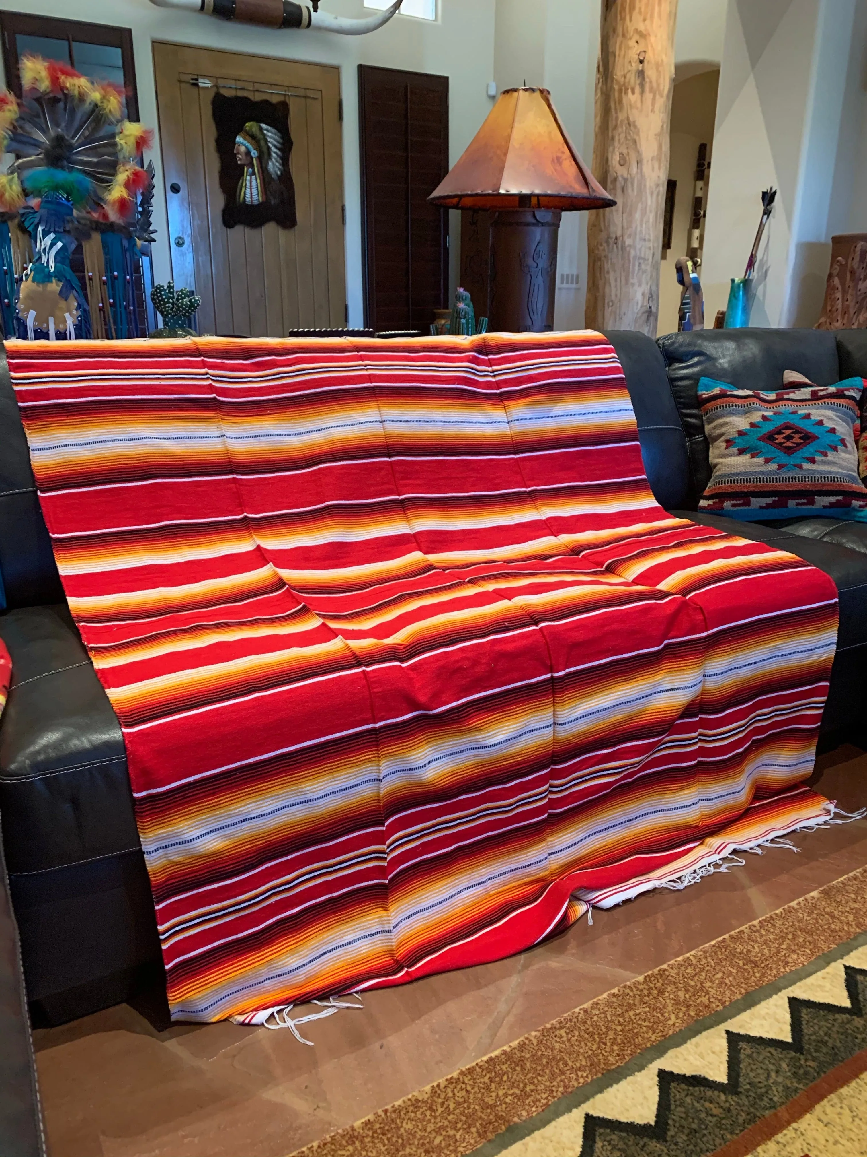 Red yellow serape blanket  7’-5’