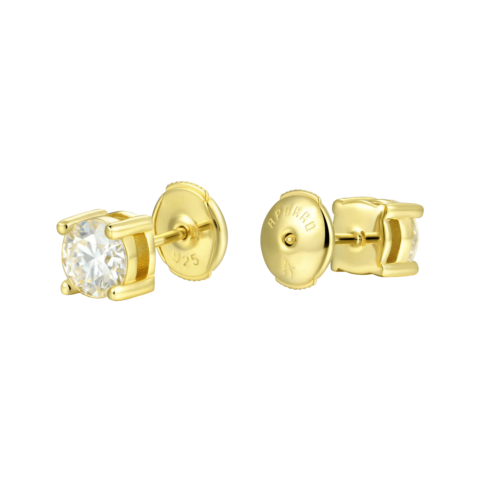 Round Cut Stud Earrings - Yellow Gold