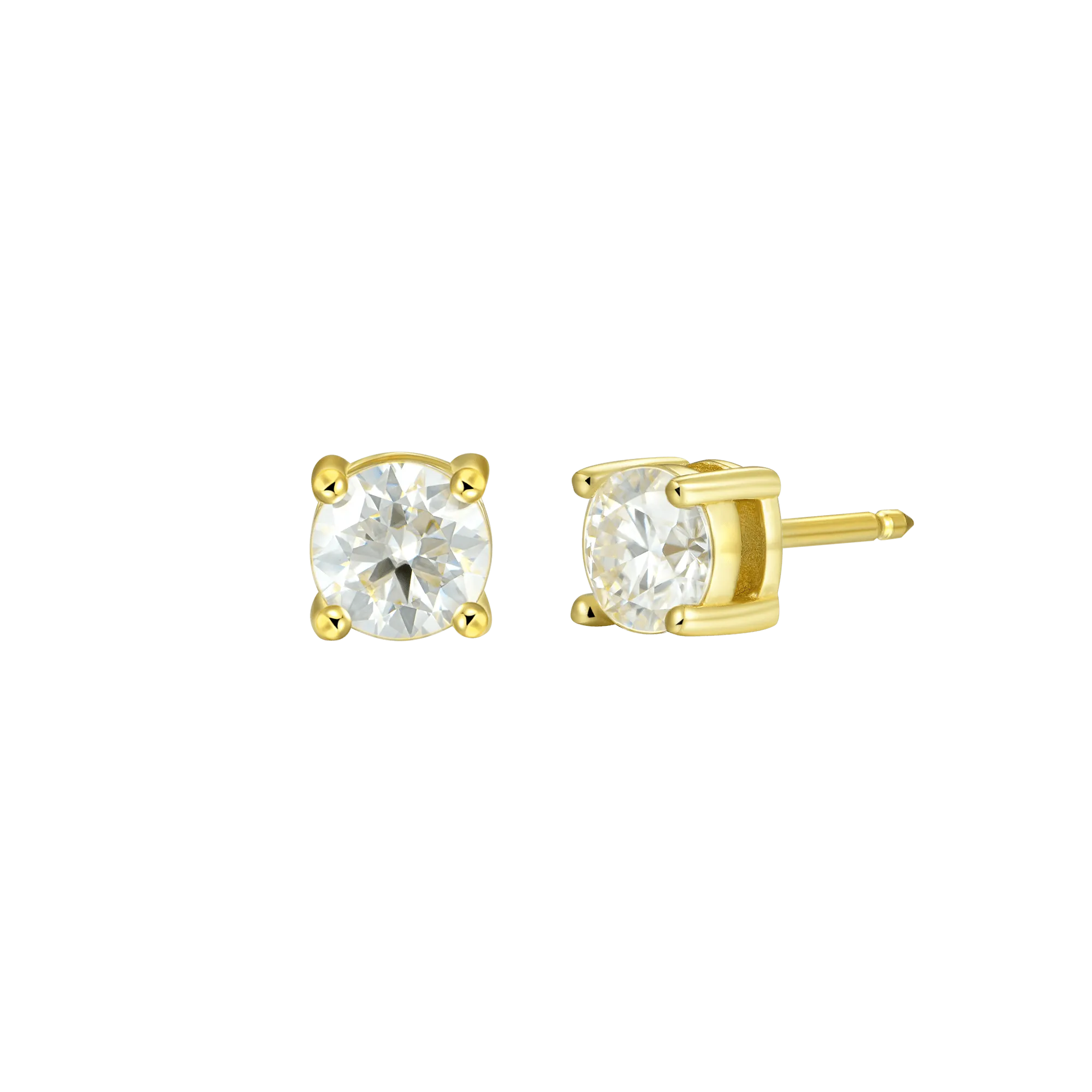 Round Cut Stud Earrings - Yellow Gold