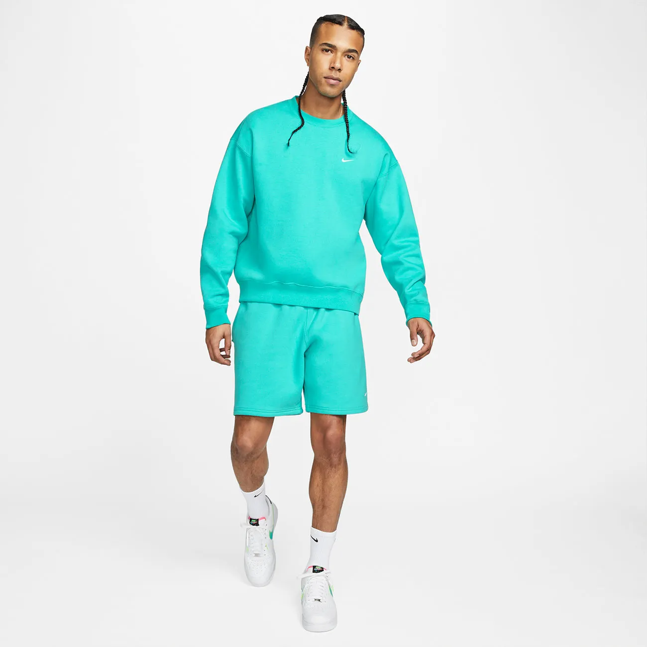 SOLOSWOOSH FLEECE SHORT WASHED TEAL WHITE