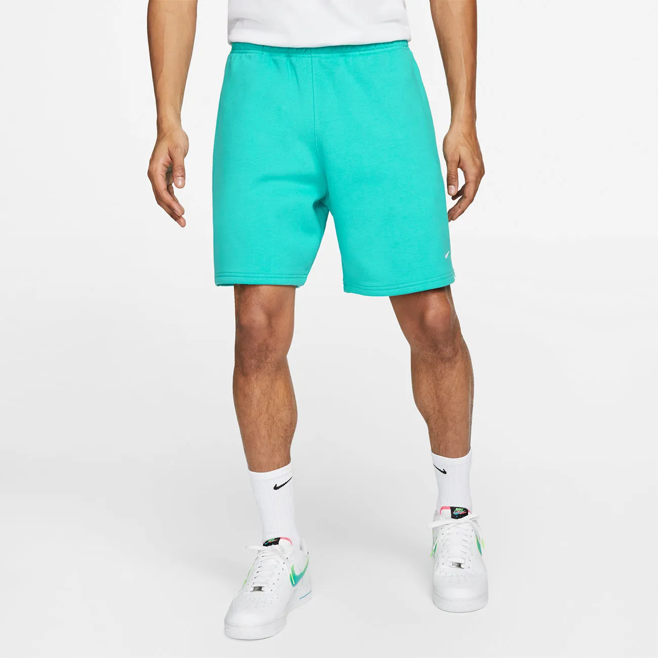 SOLOSWOOSH FLEECE SHORT WASHED TEAL WHITE