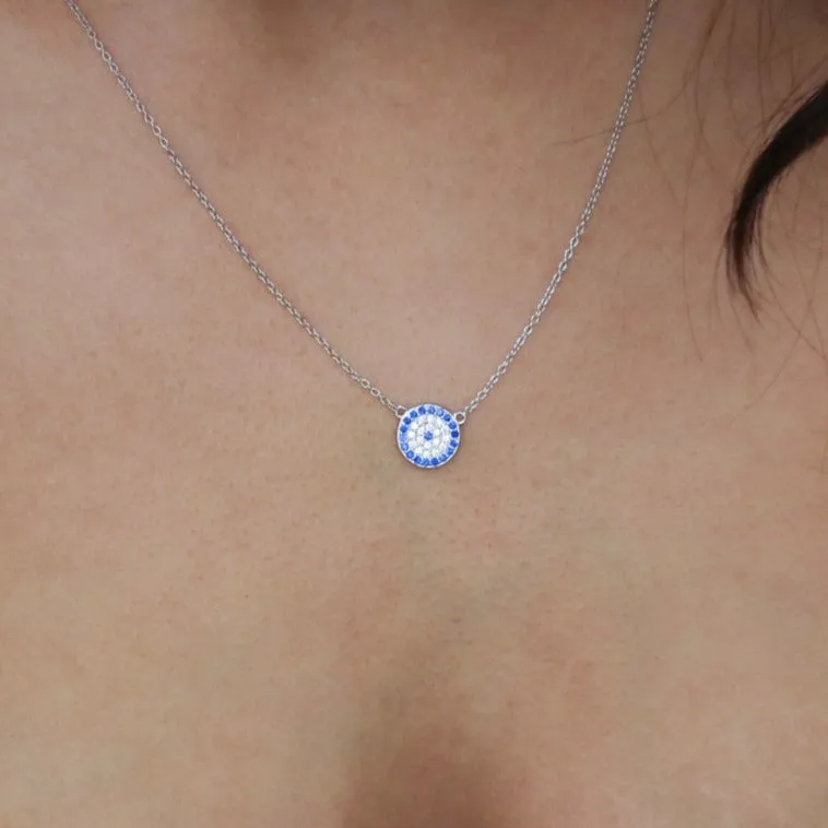 Sterling Silver CZ Blue Evil Eye Necklace