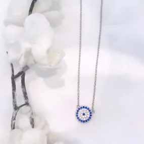 Sterling Silver CZ Blue Evil Eye Necklace