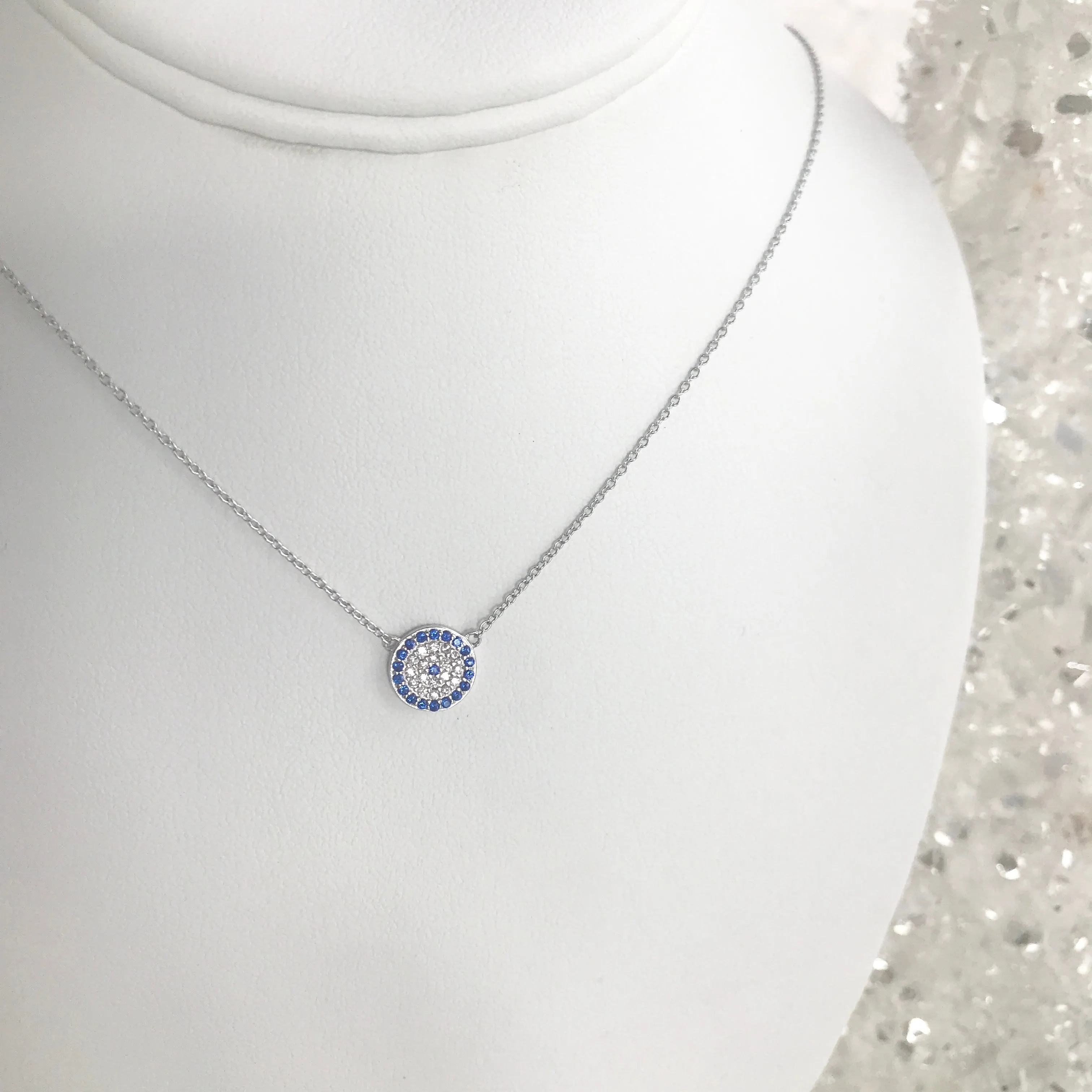 Sterling Silver CZ Blue Evil Eye Necklace