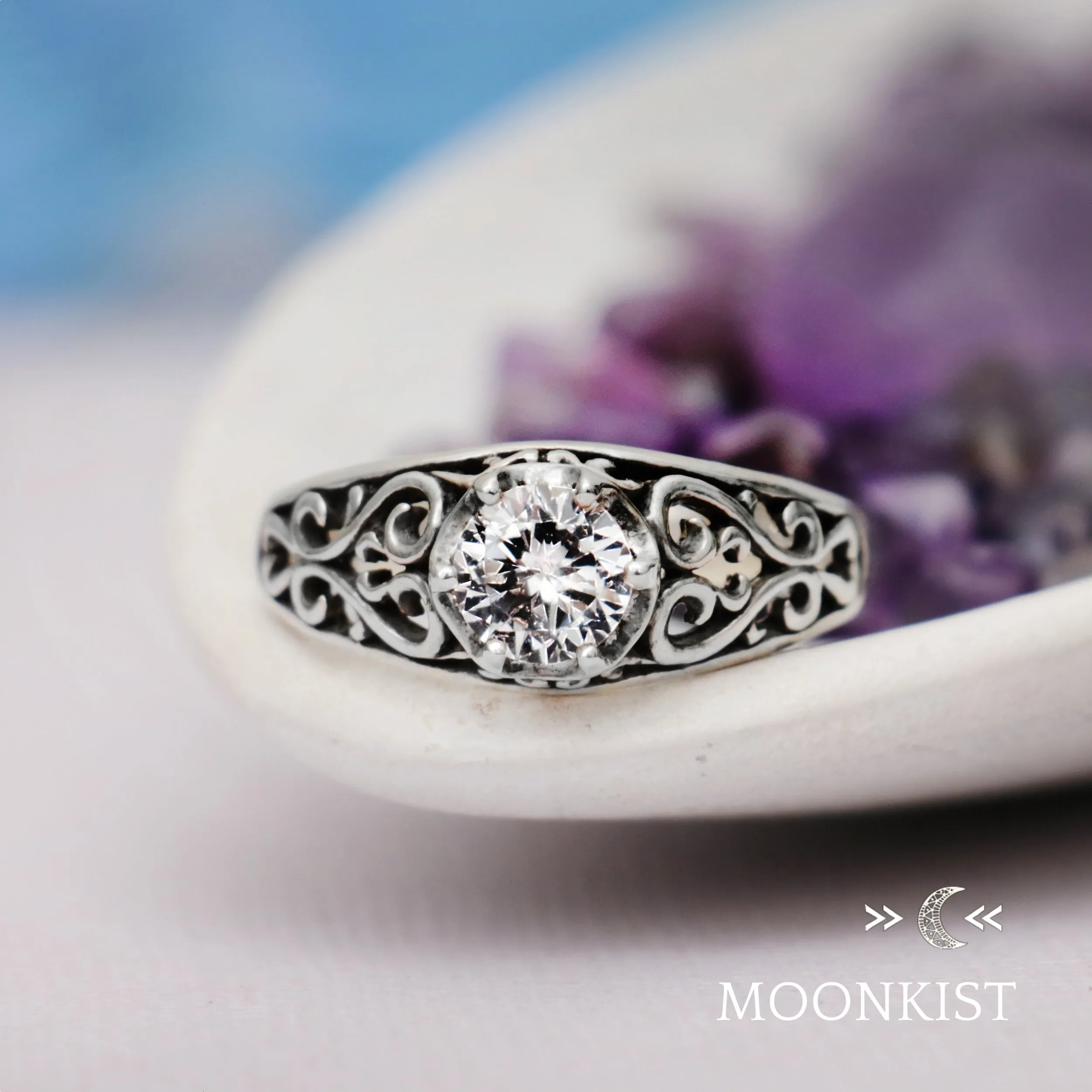 Vintage Style Filigree Bridal Ring in Sterling Silver | Moonkist Designs