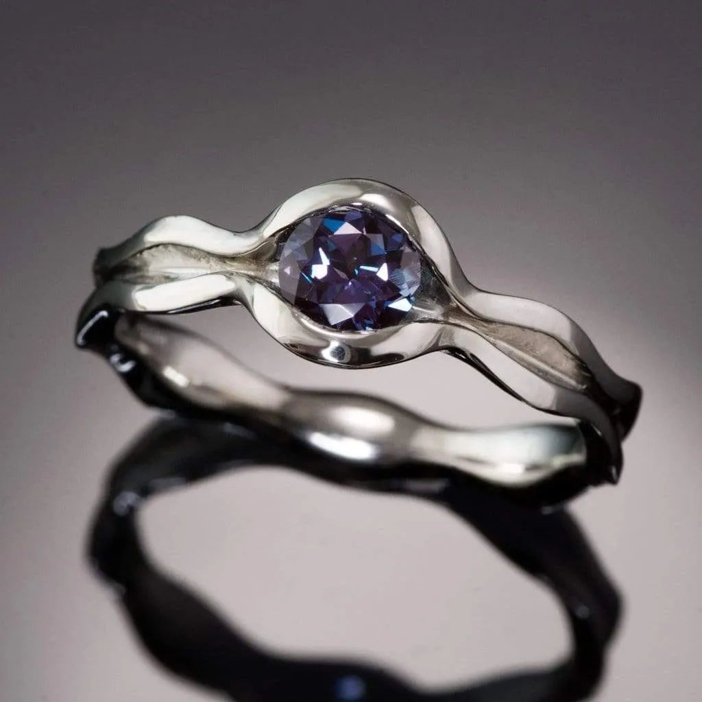 Wave Alexandrite Solitaire Engagement Ring