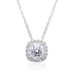 White Topaz Halo Necklace