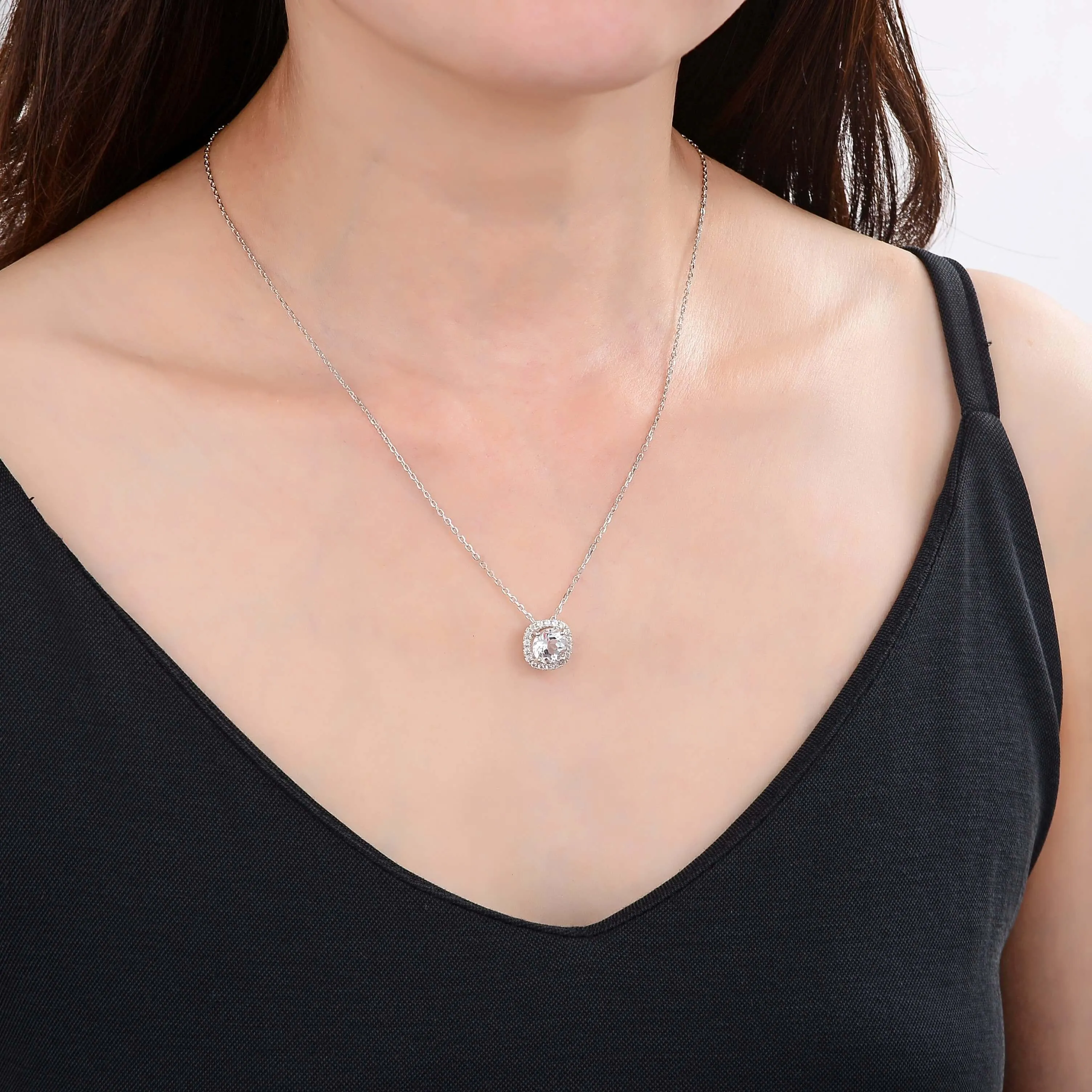 White Topaz Halo Necklace