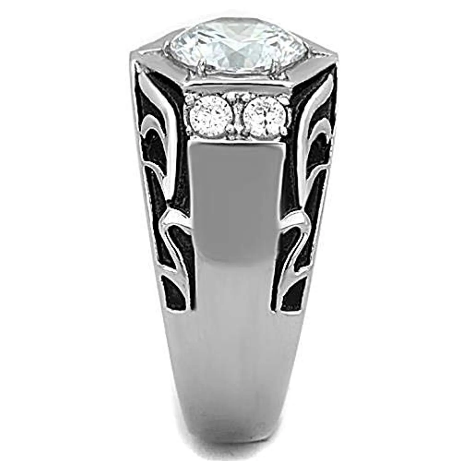 WildKlass Stainless Steel Ring High Polished (no Plating) Men AAA Grade CZ Clear