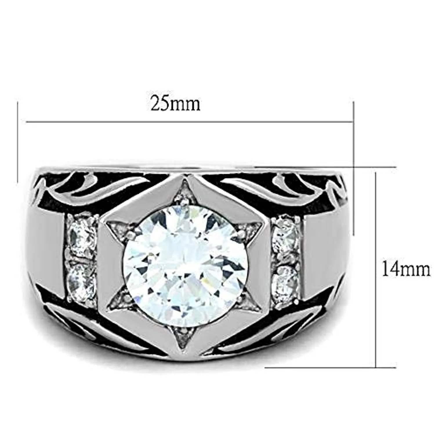 WildKlass Stainless Steel Ring High Polished (no Plating) Men AAA Grade CZ Clear