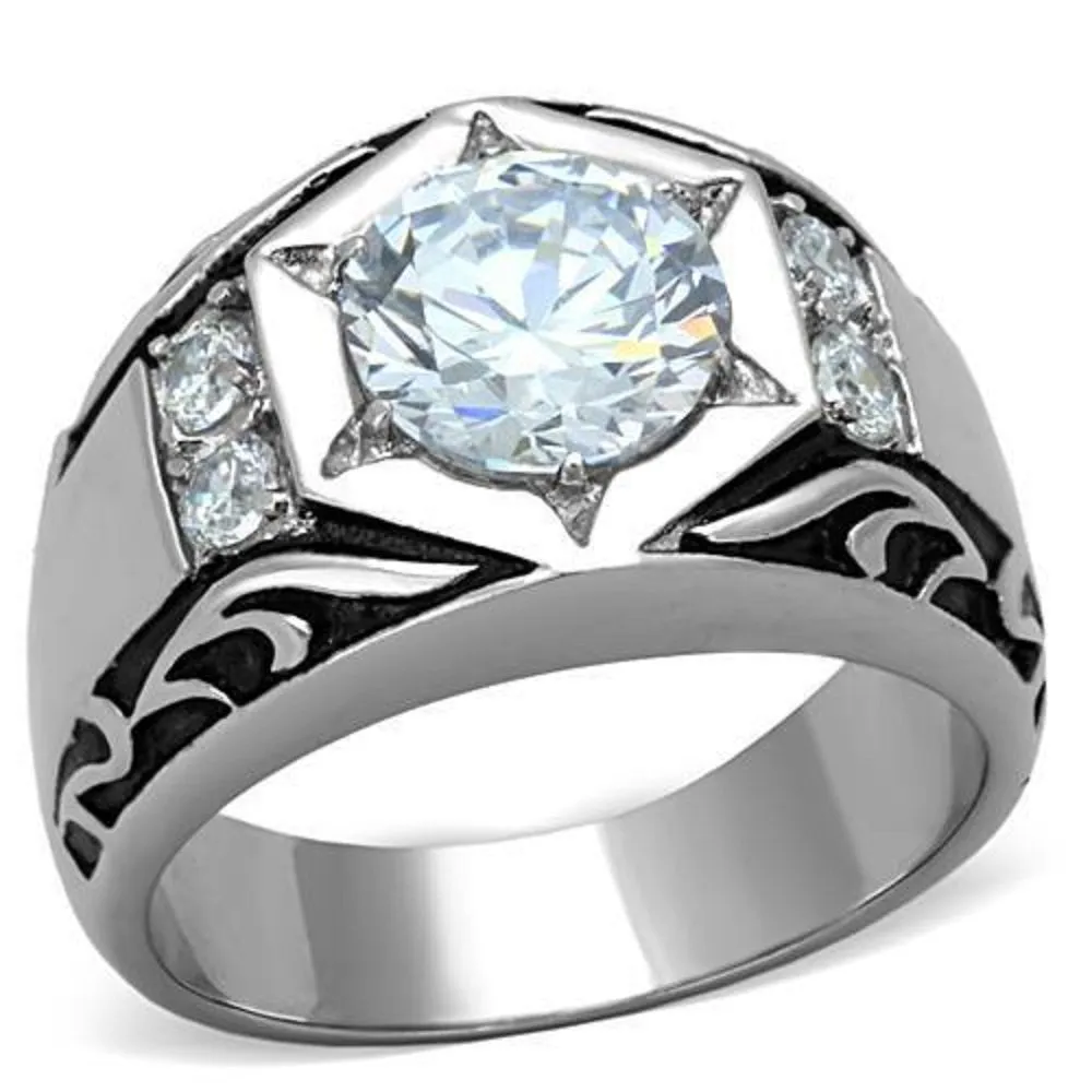 WildKlass Stainless Steel Ring High Polished (no Plating) Men AAA Grade CZ Clear