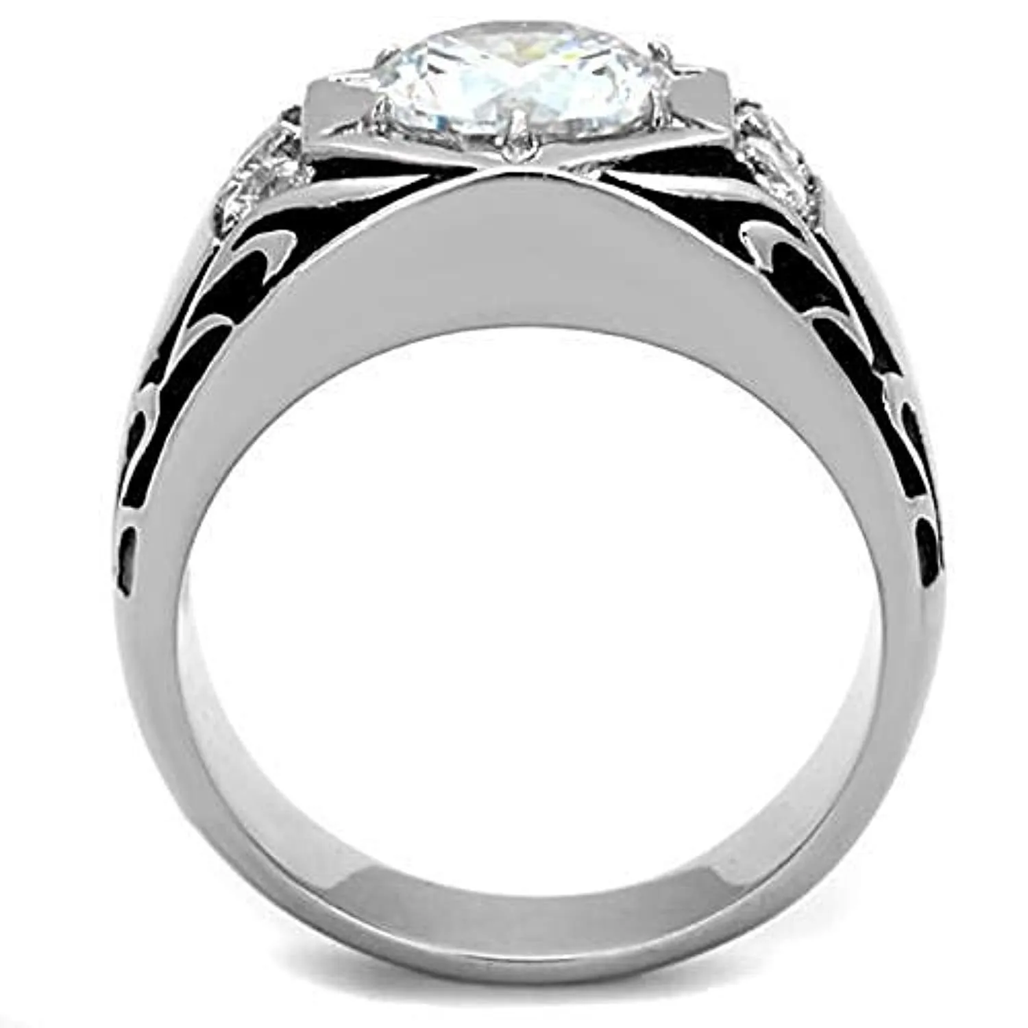 WildKlass Stainless Steel Ring High Polished (no Plating) Men AAA Grade CZ Clear