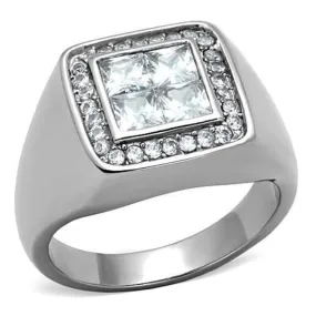 WildKlass Stainless Steel Ring High Polished (no Plating) Men AAA Grade CZ Clear