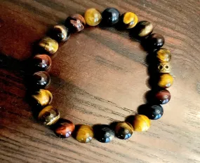 Yellow, Red & Blue Tiger Eye Bracelet